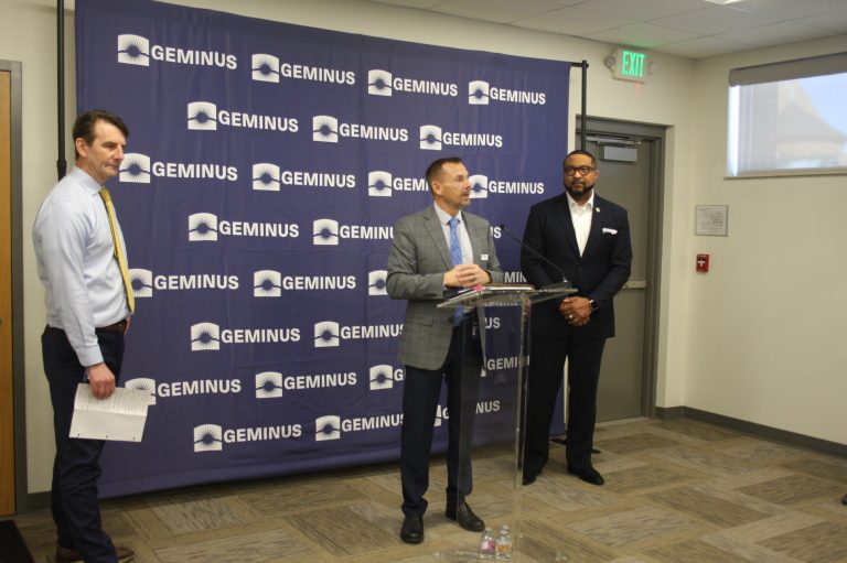 Rep. Mrvan, Mayor Melton, and Bill talking about early childhood education.